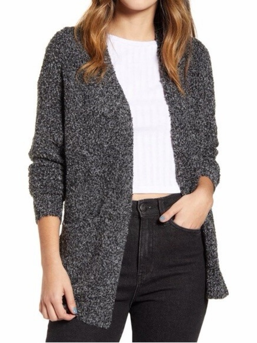 bp Dark Gray Open-Front Cardigan